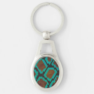Snake Brown and Teal Print Key Ring