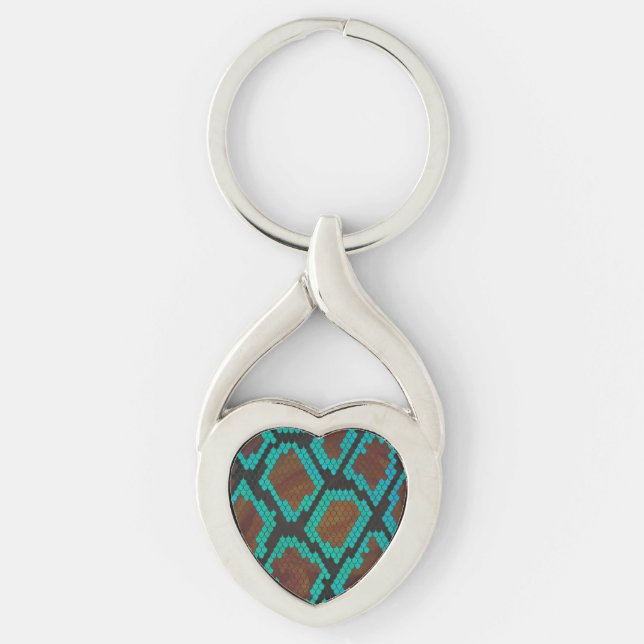 Snake Brown and Teal Print Key Ring (Front)