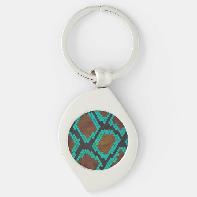 Snake Brown and Teal Print Key Ring (Front)