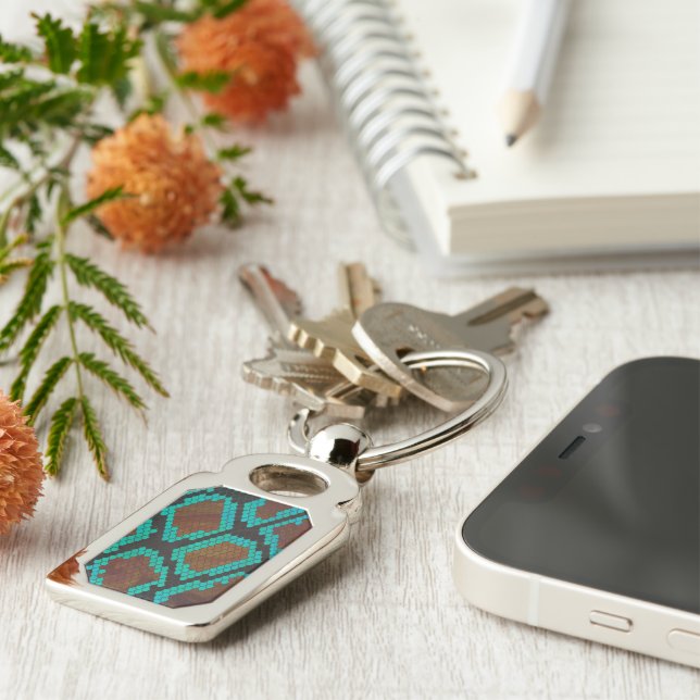 Snake Brown and Teal Print Key Ring (Side)