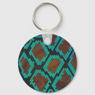 Snake Brown and Teal Print Key Ring