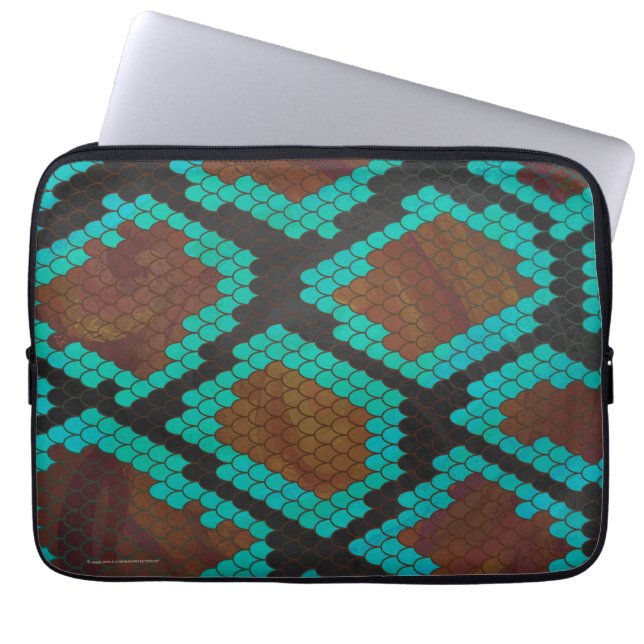Snake Brown and Teal Print Laptop Sleeve (Front)