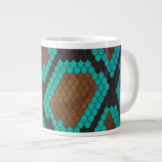 Snake Brown and Teal Print Large Coffee Mug (Front Right)
