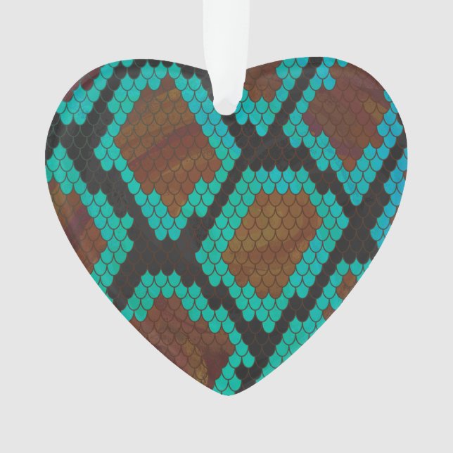 Snake Brown and Teal Print Ornament (Front)