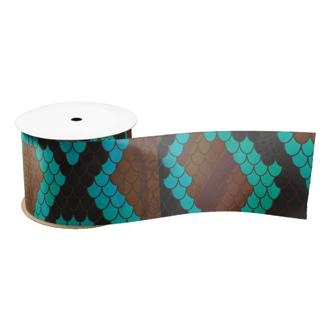 Snake Brown and Teal Print Satin Ribbon (Spool)