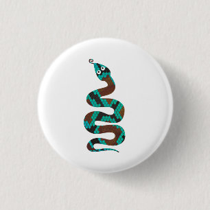 Snake Brown and Teal Print Silhouette 3 Cm Round Badge