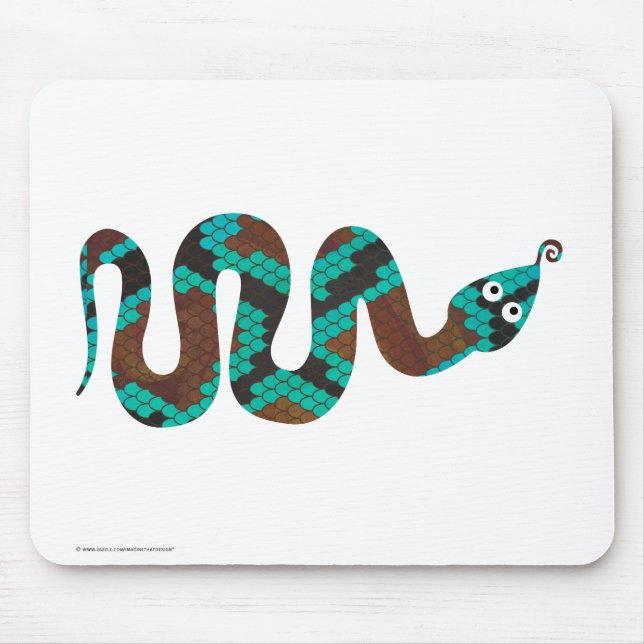 Snake Brown and Teal Print Silhouette Mouse Mat (Front)