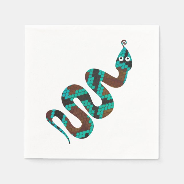 Snake Brown and Teal Print Silhouette Napkin (Front)