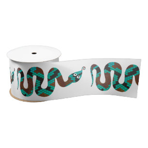 Snake Brown and Teal Print Silhouette Satin Ribbon