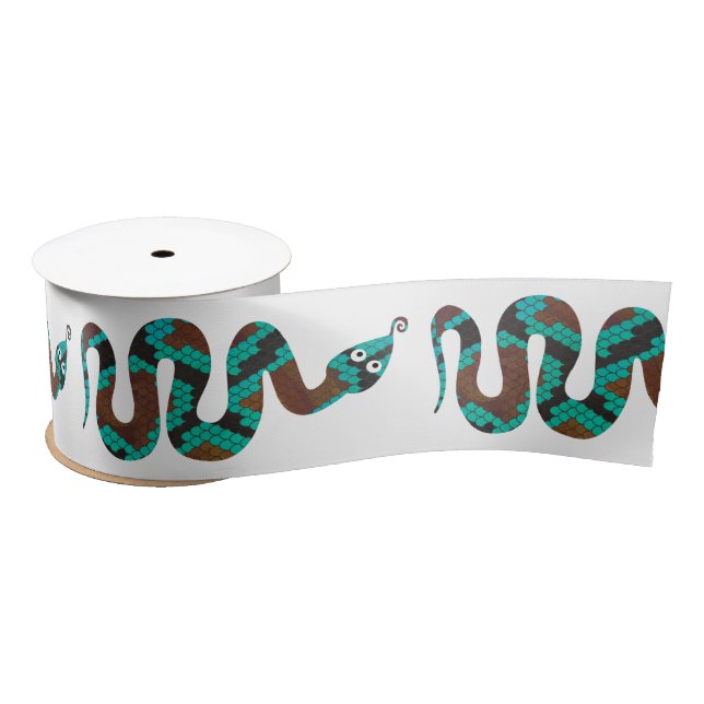 Snake Brown and Teal Print Silhouette Satin Ribbon (Spool)
