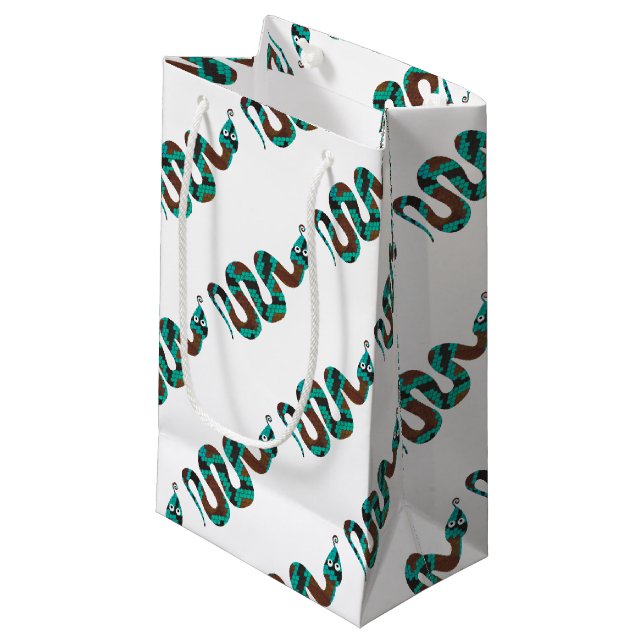 Snake Brown and Teal Print Silhouette Small Gift Bag (Front Angled)