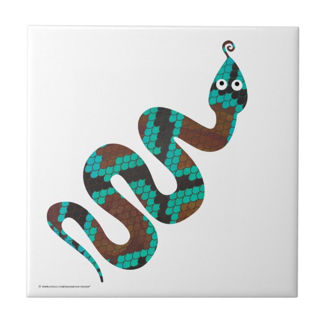 Snake Brown and Teal Print Silhouette Tile (Front)