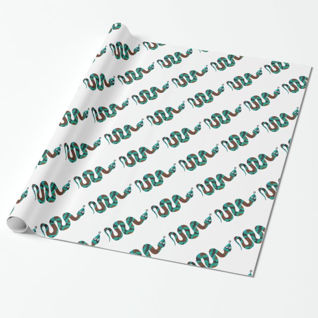 Snake Brown and Teal Print Silhouette Wrapping Paper (Unrolled)