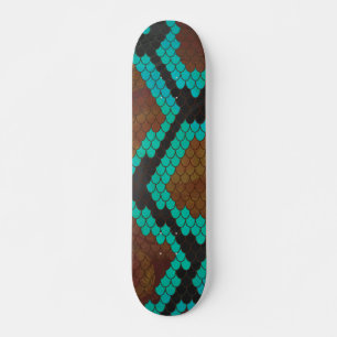 Snake Brown and Teal Print Skateboard