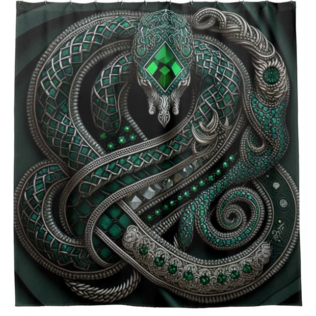 Snake Celtic Emerald May Birthstone Shower Curtain (Front)