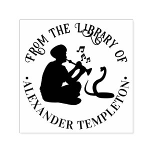 Snake Charmer and Cobra Round Library Book Name Self-inking Stamp