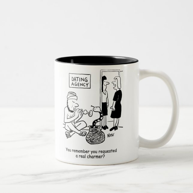 Snake Charmer at the Dating Agency Two-Tone Coffee Mug (Right)
