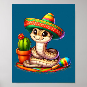 Snake cinco de mayo reptile lovers sombrero cactus poster