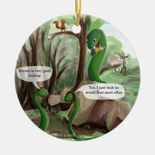 Snake Dental Issues Funny Ceramic Tree Decoration (Front)