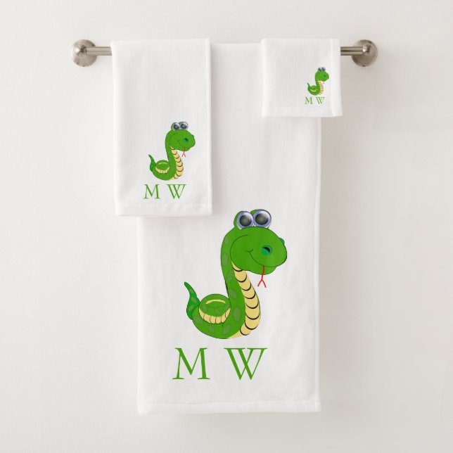 Snake Design Monogrammed Bath Towel Set (Insitu)
