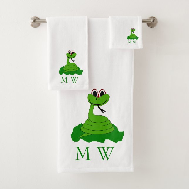 Snake Design Monogrammed Bath Towel Set (Insitu)