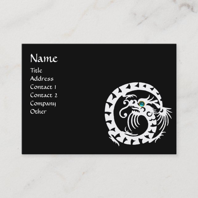 SNAKE DRAGON AQUAMARINE Fantasy white black blue Business Card (Front)