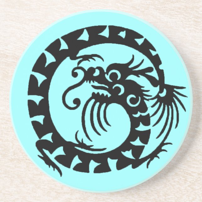 SNAKE DRAGON , black and blue Coaster (Front)