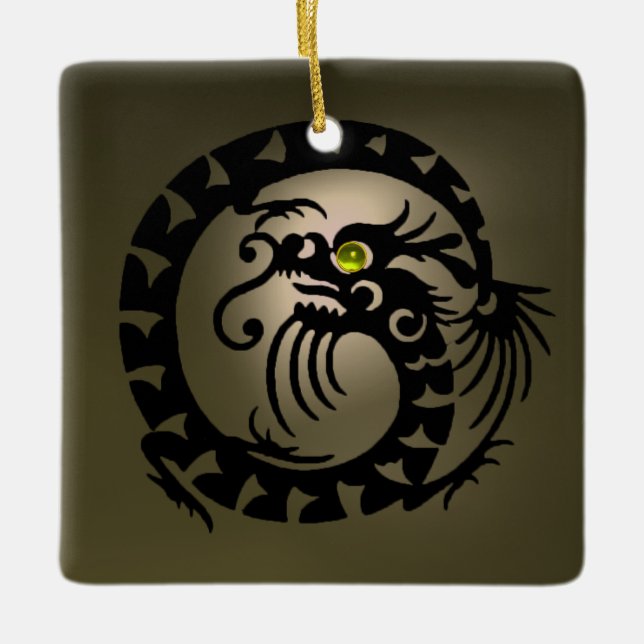 SNAKE DRAGON Black and Grey  Agate Ceramic Ornament (Front)