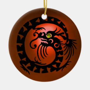 SNAKE DRAGON  Black and Orange Agate Ceramic Tree Decoration