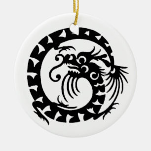 SNAKE DRAGON  Black and White Ceramic Tree Decoration