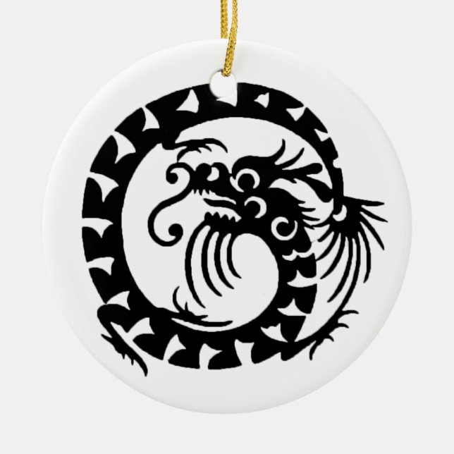 SNAKE DRAGON  Black and White Ceramic Tree Decoration (Front)