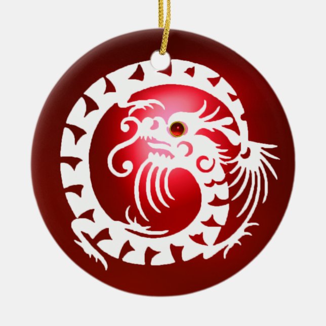 SNAKE DRAGON Black and White Red Ruby Ceramic Tree Decoration (Front)