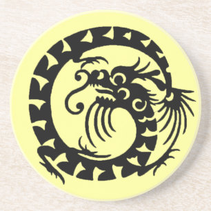 SNAKE DRAGON , black and yellow Coaster