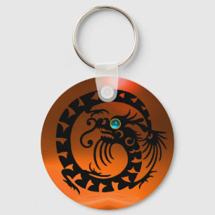 SNAKE DRAGON,black,blue agate, orange yellow Key Ring