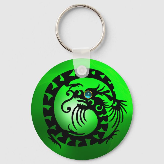 SNAKE DRAGON,black,blue aquamarine,emerald green Key Ring (Front)
