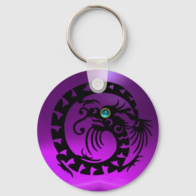 SNAKE DRAGON,black,blue aquamarine,purple amethyst Key Ring (Front)