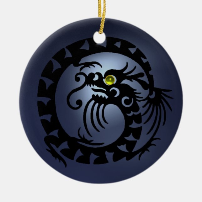 SNAKE DRAGON  Black Blue Topaz Ceramic Tree Decoration (Front)