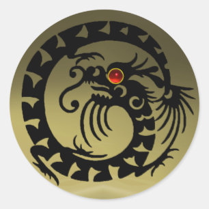 SNAKE DRAGON ,black ,grey agate,red ruby Classic Round Sticker