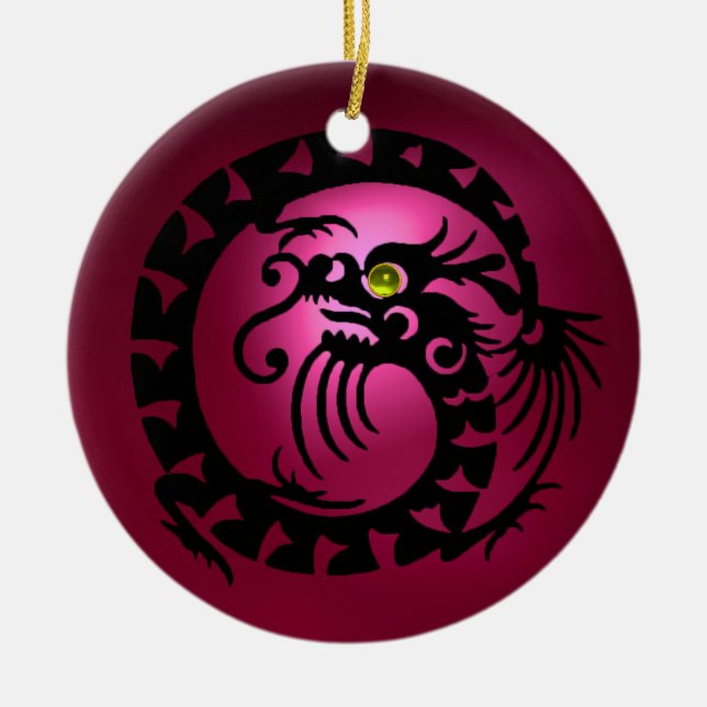 SNAKE DRAGON  Black Pink Red Ruby Ceramic Tree Decoration (Front)