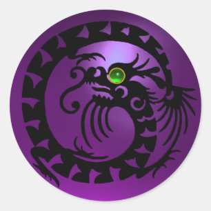SNAKE  DRAGON  black,purple amethyst,green emerald Classic Round Sticker