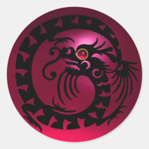 SNAKE  DRAGON ,black,red pink ruby Classic Round Sticker