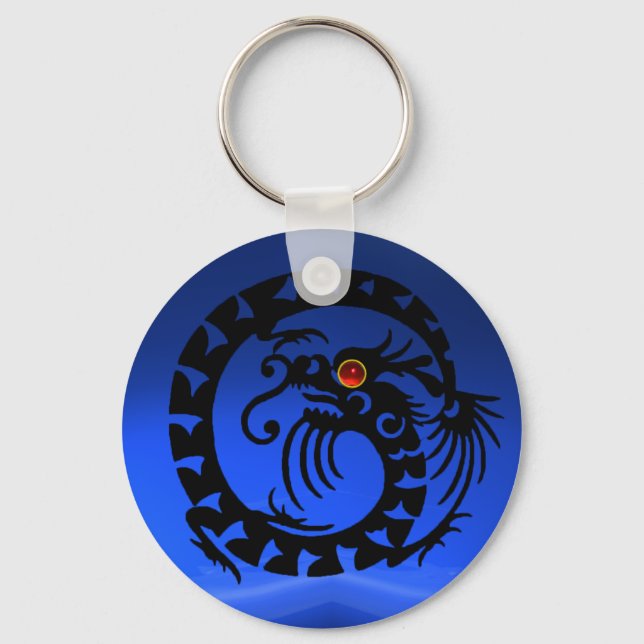 SNAKE DRAGON,black,red  ruby,blue sapphire Key Ring (Front)