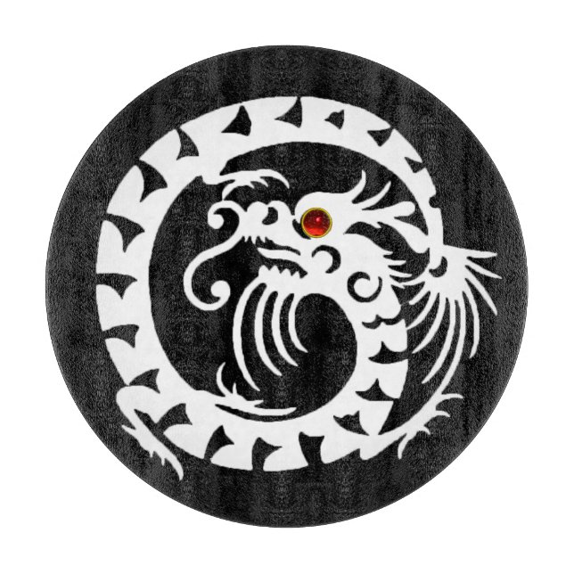 SNAKE  DRAGON, Black,White ,Red Ruby Cutting Board (Front)