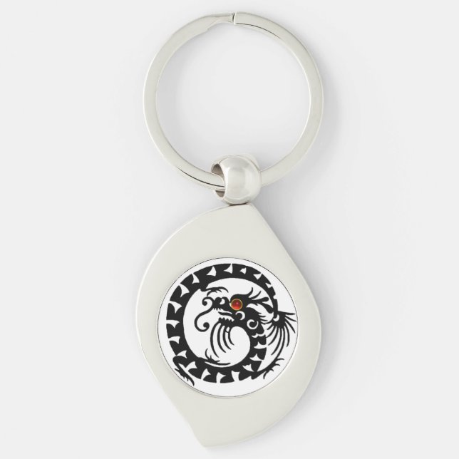 SNAKE  DRAGON, Black,White ,Red Ruby Key Ring (Front)