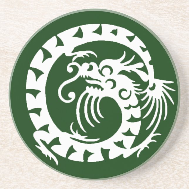 SNAKE DRAGON , green and white Coaster (Front)
