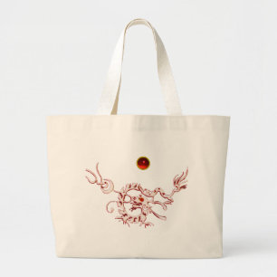 SNAKE DRAGON RUBY, black and white red Large Tote Bag