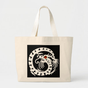SNAKE DRAGON RUBY, black and white red Large Tote Bag