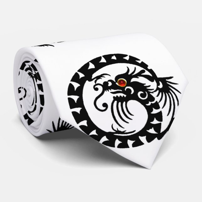 SNAKE DRAGON RUBY, black and white red Tie (Rolled)