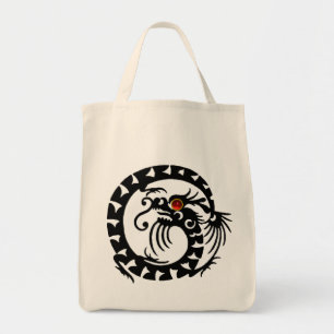 SNAKE DRAGON RUBY, black and white red Tote Bag