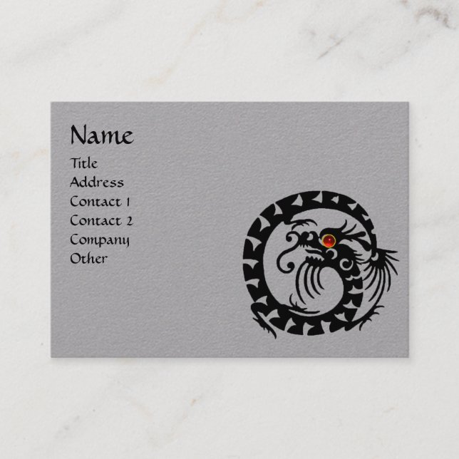 SNAKE DRAGON RUBY Fantasy Black White Grey Paper Business Card (Front)